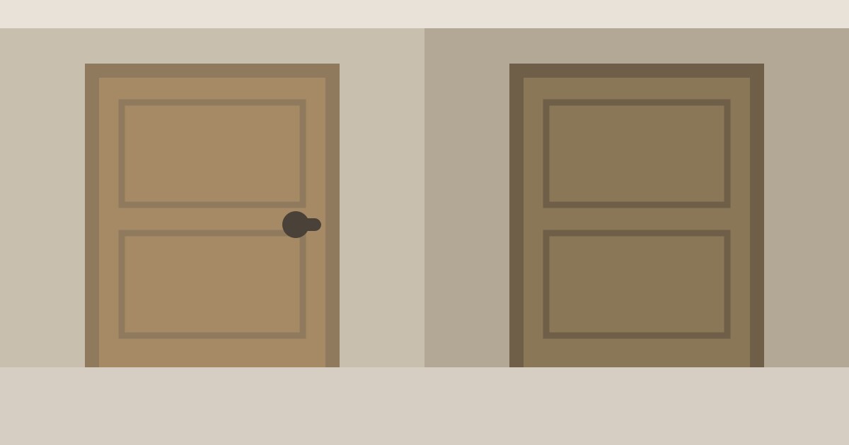 two views of the same closed door, one with a handle and one without.